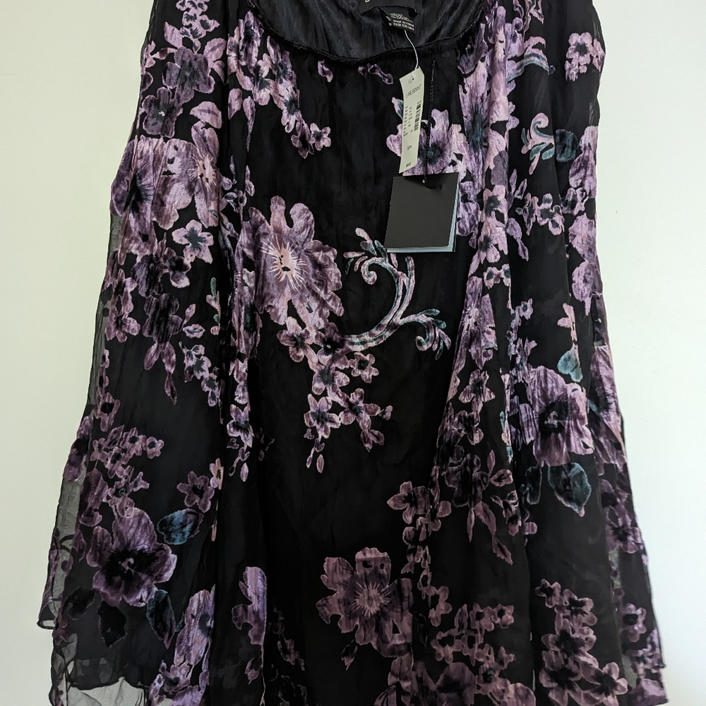 LANE BRYANT Women's Chiffon Black Purple Embroidered Skirt Size 22/24